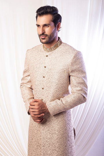 Golden Color Embroidered Sherwani For Groom/Wedding